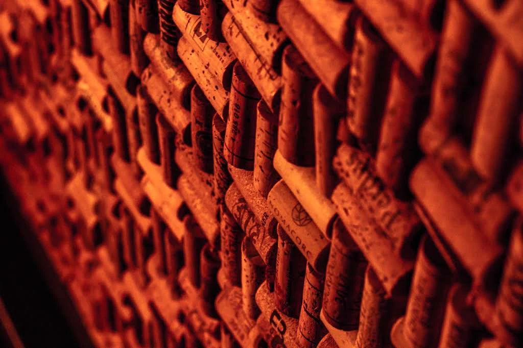 Cork-covered feature wall detail